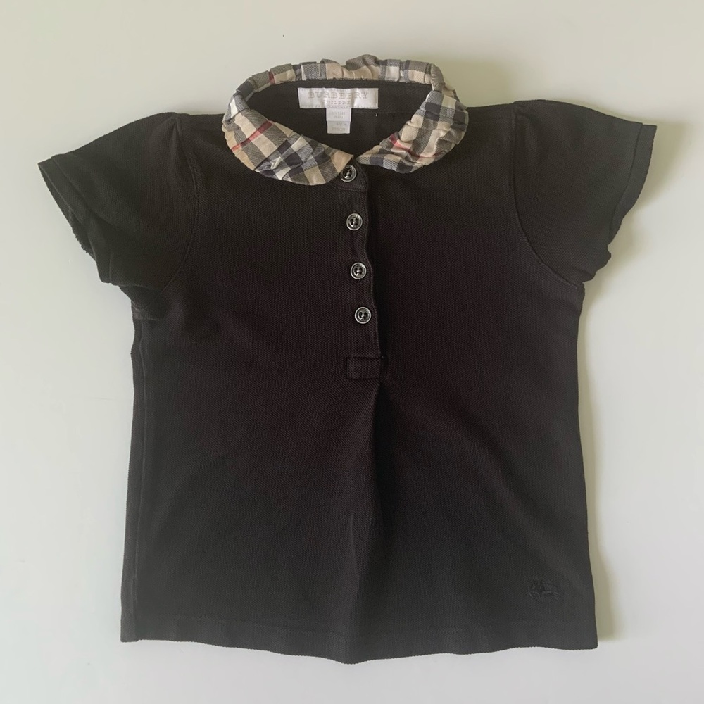 Burberry Children Girl’s Short Sleeve Polo Top Shirt Black Plaid Size 4